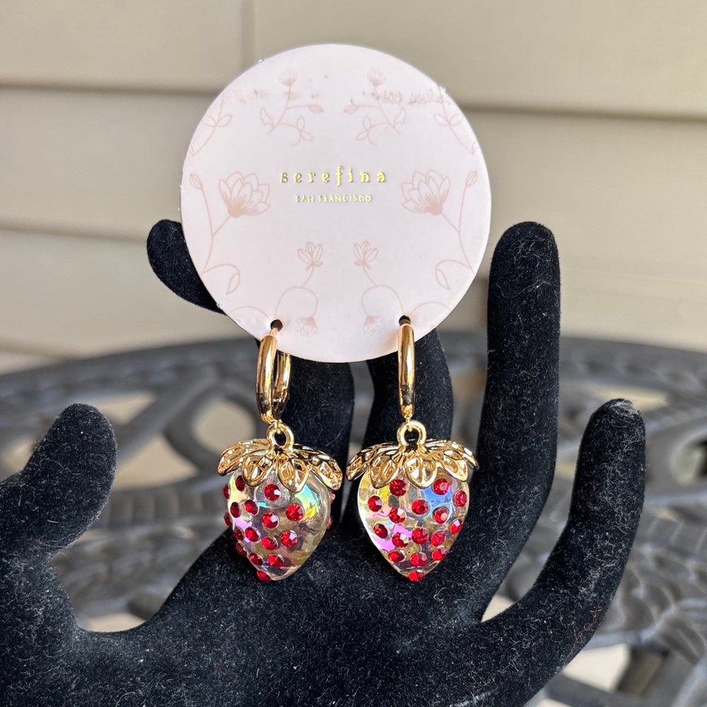 New!! Serefina San Francisco Gold, Clear, and Red Strawberry Earrings